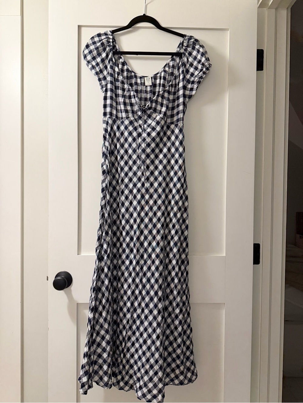 Gap x DOEN Navy and White Gingham Puff-Sleeve Maxi Dress - Picture 3 of 4
